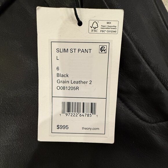 Theory Slim-Straight pant in buttery soft lamb leather $995 NWT Size 6 - Picture 3 of 6